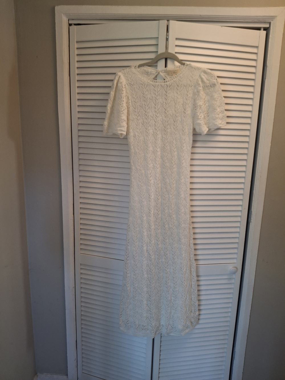 Sezane Izia Lace Midi Dress with Puff Sleeves Sz L